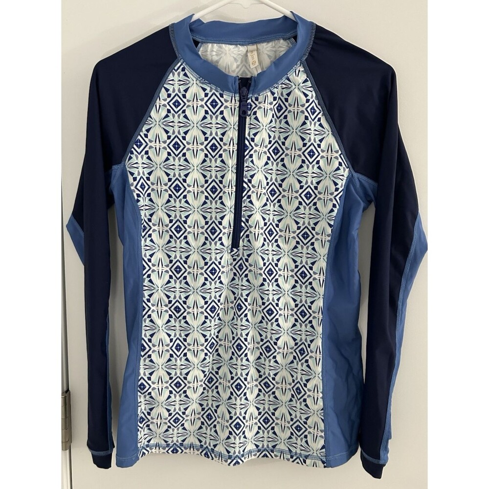 Helen Jon Full Zip Surf Shirt Slim Fit USA Made Rash Guard Swim Top Women Large